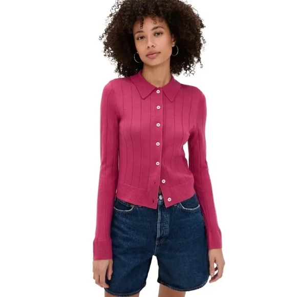 Re/Done Sweaters - RE/DONE Caroline Ribbed Merino Wool And Silk Cardigan